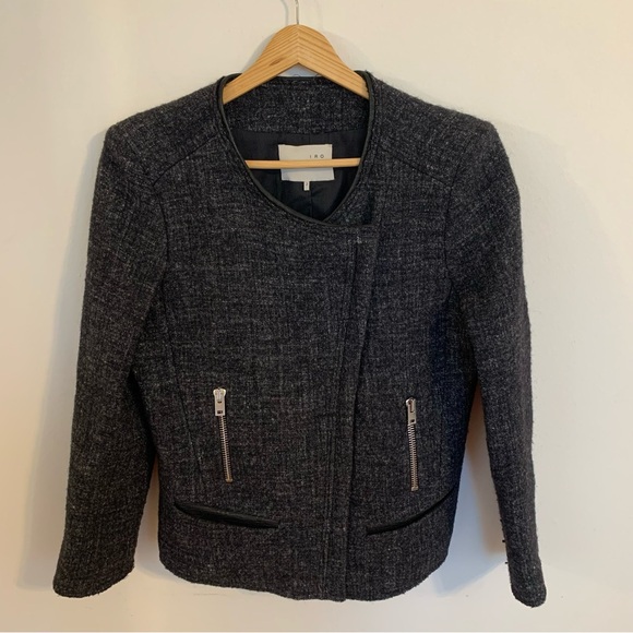 IRO Kajia Collarless Wool Tweed Jacket in Anthracite, Size 2 - Picture 3 of 10